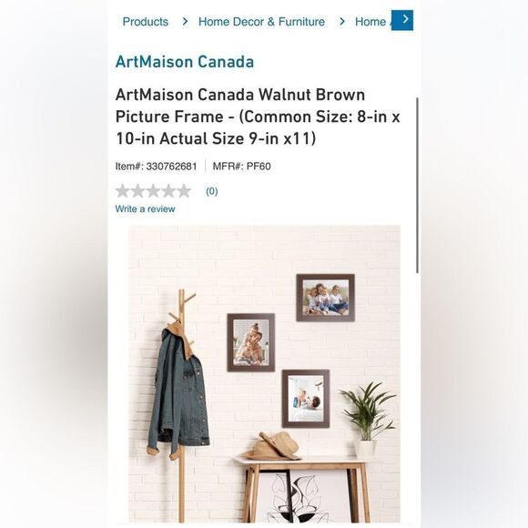 ArtMaison Canada Walnut Picture Frame - (8-in x 10-in Actual Size 9-in x11 - Picture 1 of 2